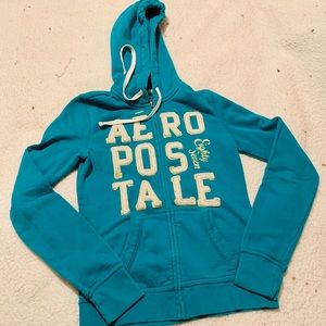 Aéropostale Teal & Gold Zip-Up Hoodie (SM)